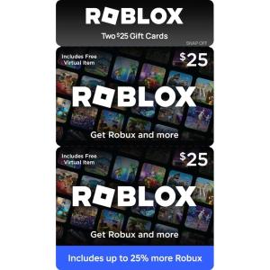imageRoblox Physical Gift Cards Multipack 2 x 25 Includes Free Virtual Item Redeem Worldwide50