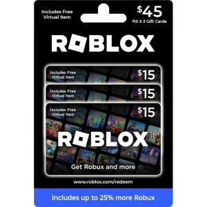 imageRoblox Physical Gift Cards Multipack of 3 x 15 Includes Free Virtual Item Redeem Worldwide